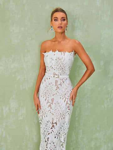Despina White Lace Midi Dress