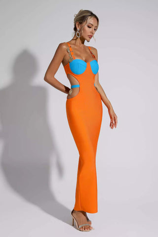 Destiny Pink Bandage Metallic Maxi Dress