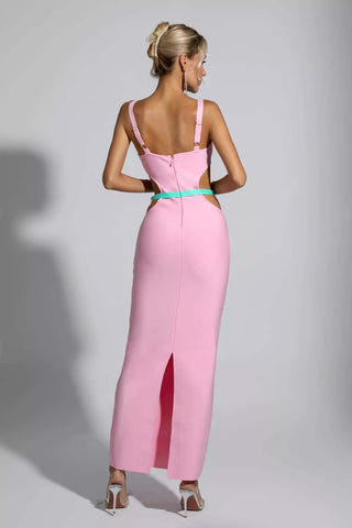 Destiny Pink Bandage Metallic Maxi Dress