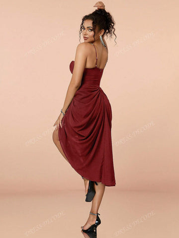 Diamond Decorated Chains Fold Fitted Slit To Thigh Ladies Evening Gown