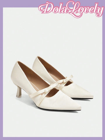 Women Bow Decor Slip-On High Heels For Christmas And New Year Holiday Vibe Fall And Winter