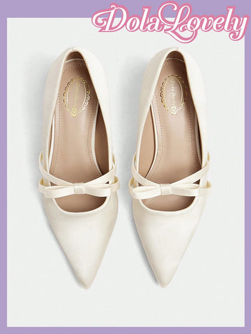 Women Bow Decor Slip-On High Heels For Christmas And New Year Holiday Vibe Fall And Winter