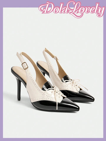 Retro Sweet Lolita Style Contrast Color Lace Up Decorated Women