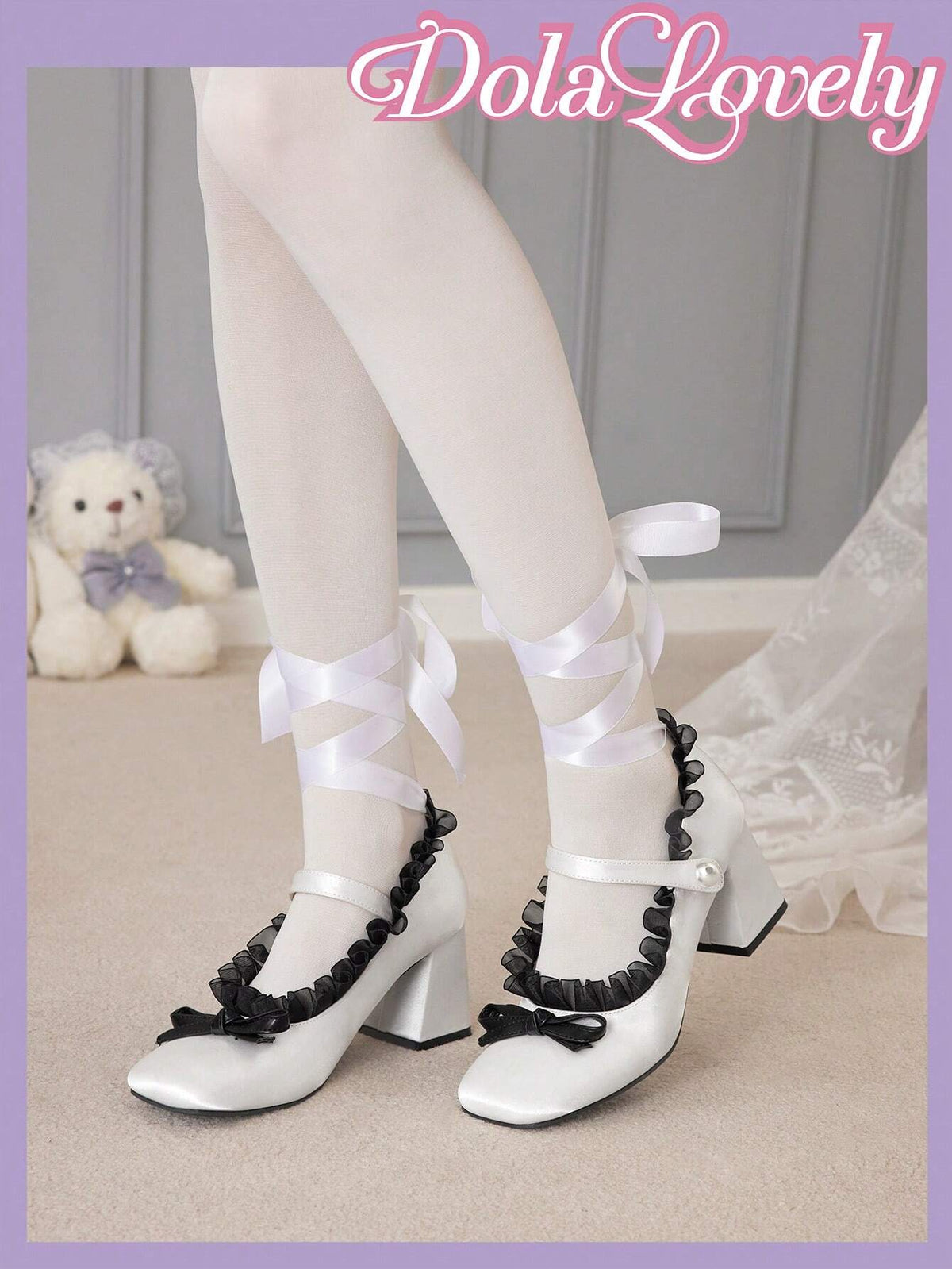 Lace-Up Mary Jane Pumps For Women Featuring Pearl & Bowknot Detailing