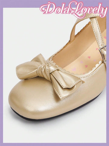 Lolita Style Women'S Mary Jane Shoes With Gold Bow,