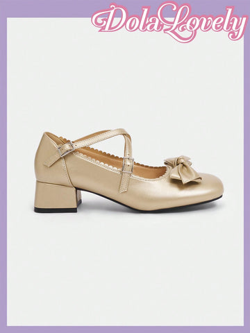 Lolita Style Women'S Mary Jane Shoes With Gold Bow,