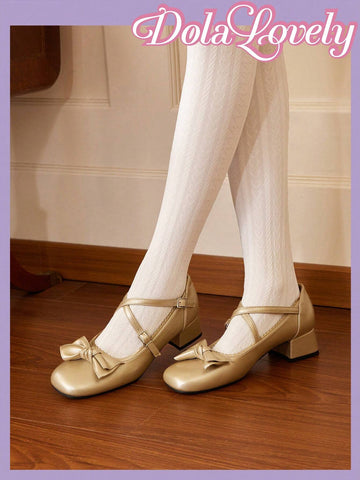 Lolita Style Women'S Mary Jane Shoes With Gold Bow,