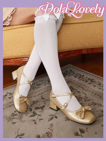 Lolita Style Women'S Mary Jane Shoes With Gold Bow,