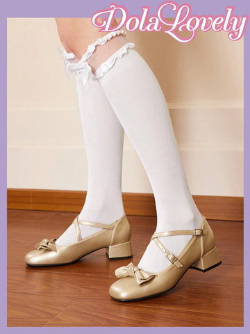 Lolita Style Women'S Mary Jane Shoes With Gold Bow,