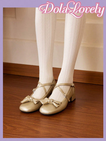 Lolita Style Women'S Mary Jane Shoes With Gold Bow,