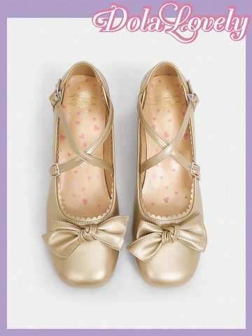 Lolita Style Women'S Mary Jane Shoes With Gold Bow,