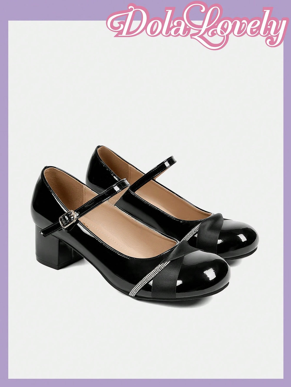 Original Lolita Rhinestone Decor Black High Heels