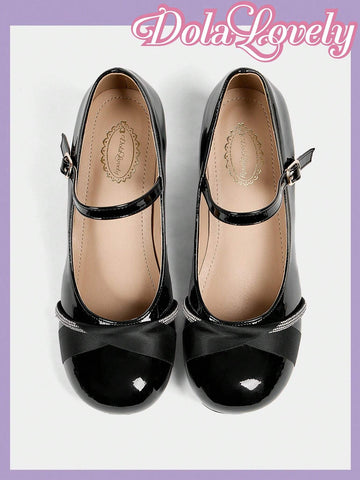 Original Lolita Rhinestone Decor Black High Heels