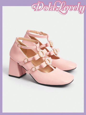 Pearl Embellished Bow Knot Women's High Heel Pumps