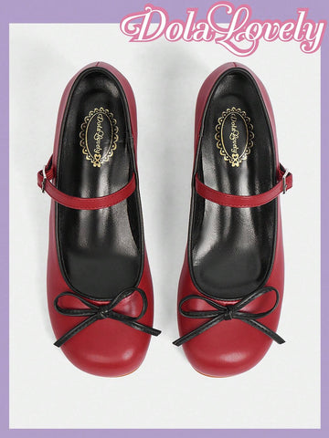 Dola Lovely Round Toe Low Cut Bow Accent Thick Heel Pumps, Fashion Women