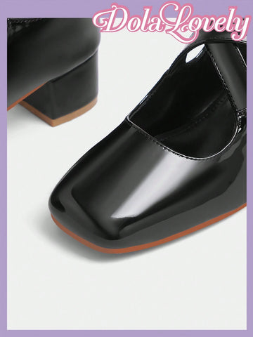 Dola Lovely Women's Fashion Solid Color Mary Jane Criss-Cross Strap Chunky Heel Shoes