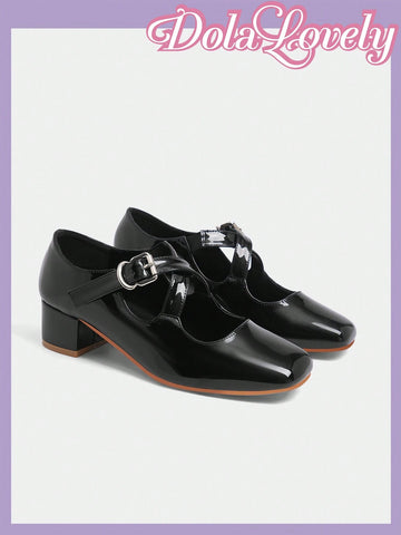 Dola Lovely Women's Fashion Solid Color Mary Jane Criss-Cross Strap Chunky Heel Shoes