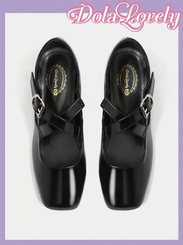 Dola Lovely Women's Fashion Solid Color Mary Jane Criss-Cross Strap Chunky Heel Shoes