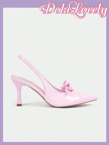 Women's High Heel Pointed Toe Satin Pumps With Butterfly, Pearl, And Rhinestone Ankle Strap, Pink, Suitable