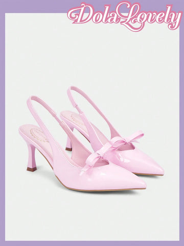 Women's High Heel Pointed Toe Satin Pumps With Butterfly, Pearl, And Rhinestone Ankle Strap, Pink, Suitable