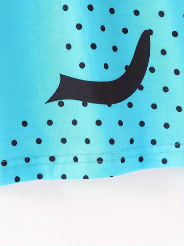 Dots & Kitty Print Long-Sleeve Dress For Girls, Spring & Fall Everyday Sweet Casual Dresses, Party, Gift