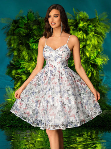 Double Crazy Elegant Jacquard Spaghetti Strap Dress For A Ball