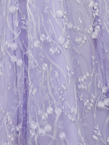 Double Crazy Embroidered High Waist Split Hem Party Dance Dress