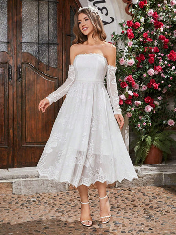 Double Crazy Ladies' Solid Color Off Shoulder Lace Party Dress