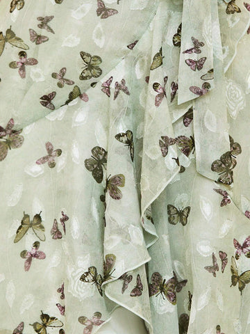 Double Crazy Women Deep V-Neck Floral Print Ruffled Dress