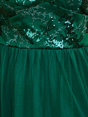 Double Crazy Women Sequin Splice Mesh High Slit Sleeveless Prom Dress