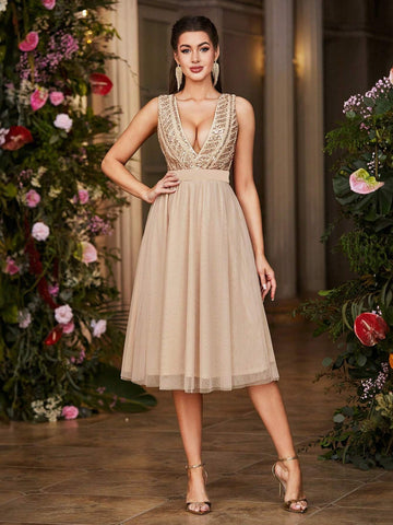 Double Crazy Women's Sequin Mesh Patchwork Dress