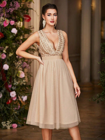 Double Crazy Women's Sequin Mesh Patchwork Dress