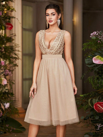 Double Crazy Women's Sequin Mesh Patchwork Dress