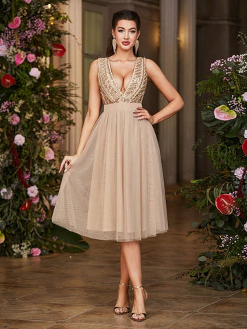 Double Crazy Women's Sequin Mesh Patchwork Dress