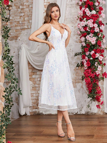 Double Crazy Women's Sparkly Mesh Sequin Strappy Cocktail Party Dress