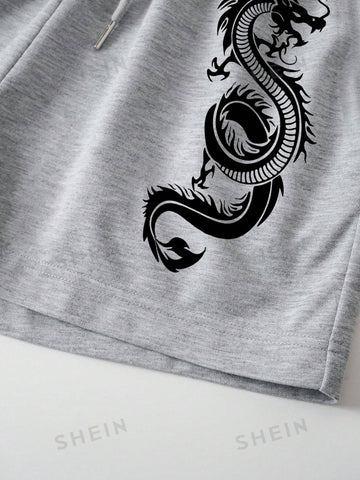 Dragon Graphic Drawstring Waist Track Shorts