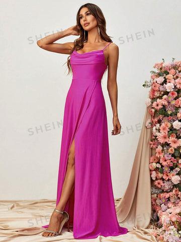 Draped Collar Wrap Hem Cami Dress