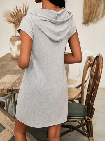 Drawstring Hooded Batwing Sleeve Casual Dress