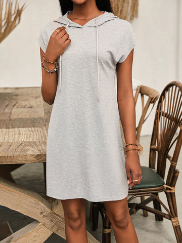 Drawstring Hooded Batwing Sleeve Casual Dress