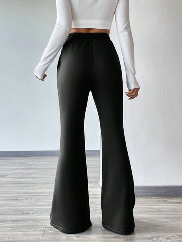 Drawstring Waist Flare Leg Thermal Lined Sweatpants