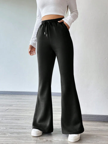 Drawstring Waist Flare Leg Thermal Lined Sweatpants