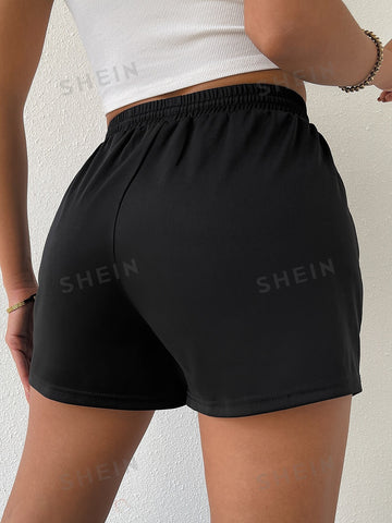 Drawstring Waist Slogan Graphic Track Shorts