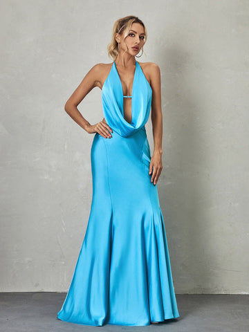 Dymphna Draped Neck Satin Maxi Dress