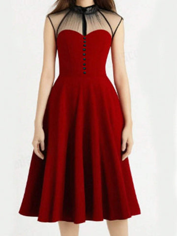 E-Commerce Halloween Mesh Splicing Puff Sleeve Vintage Dress With Elegant Hem