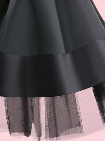 Girls Black & Gold Sequin Sleeveless Party Dress, Young Girl Sheer Tulle Puffy Skirt Formal Gown