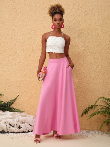 EKeyes High Waist A-Line Maxi Skirt