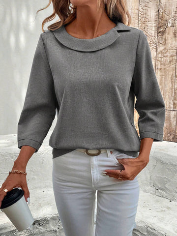 EMERY ROSE 1pc Women Simple Solid Color Long Sleeve Linen Casual Shirt