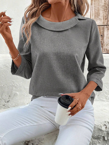 EMERY ROSE 1pc Women Simple Solid Color Long Sleeve Linen Casual Shirt