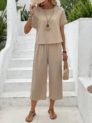 EMERY ROSE 2pcs/Set Women Batwing Sleeve Top And Pants Summer Outfit