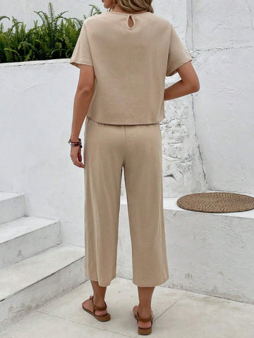 EMERY ROSE 2pcs/Set Women Batwing Sleeve Top And Pants Summer Outfit